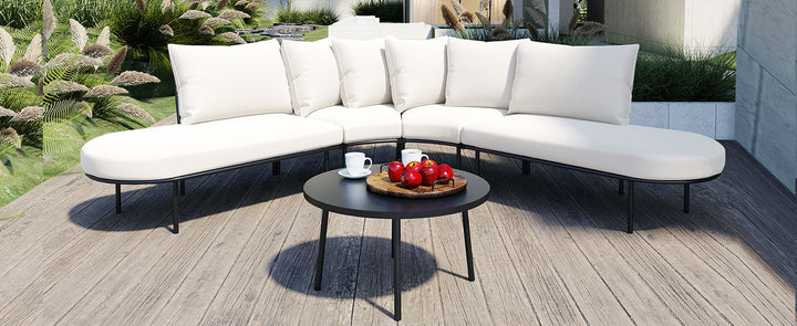6-Piece Outdoor Patio Furniture Set – All-Weather Iron Frame with Cushions, Beige Sectional Seating for 6 with Coffee Table, Waterproof & Stain-Resistant Sangria Beech