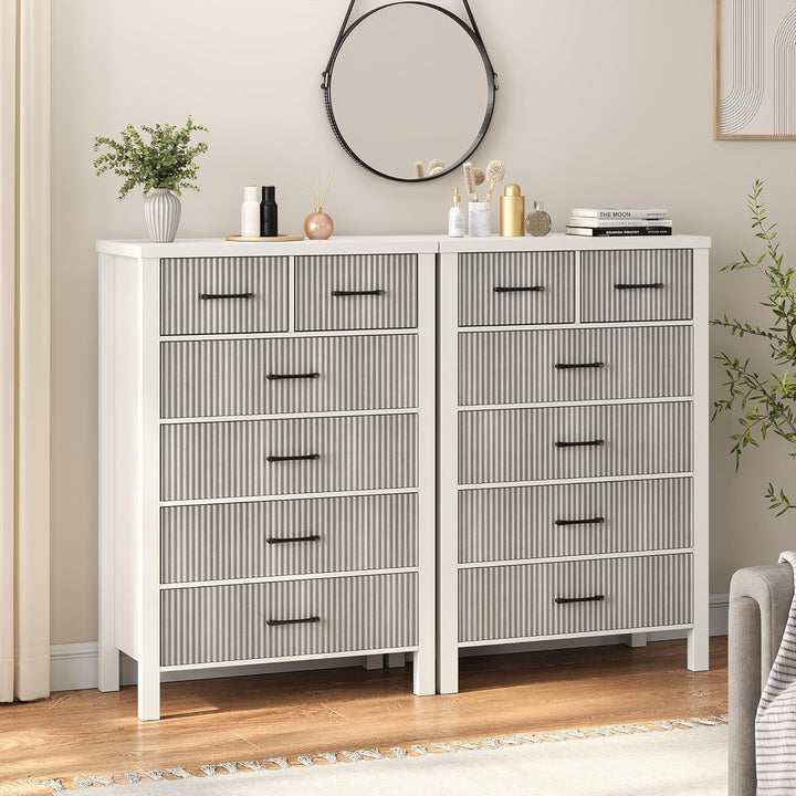 Modern 6 Drawer White Dresser with Fluted Panels – Stylish & Durable Storage for Bedroom, Living Room & Hallway Peach Maple