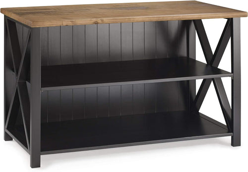 Modern Farmhouse Solid Pine Wood Storage Console – 2-Shelf Bookcase with Beadboard Back & X-Side Design, Rustic Sofa Table or Bookshelf for Living Room, Kitchen, or Home Office Peach Maple