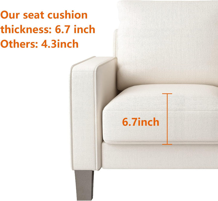 Beige Compact Loveseat Sofa with Coil Springs – Durable Solid Wood Frame, Black Legs, Removable Cushion Covers, Perfect for Small Spaces Sangria Beech