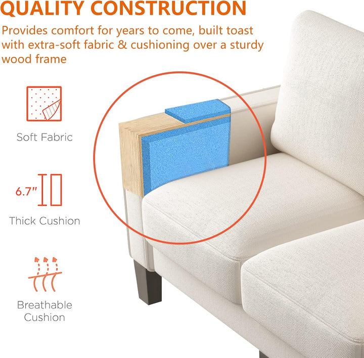 Beige Compact Loveseat Sofa with Coil Springs – Durable Solid Wood Frame, Black Legs, Removable Cushion Covers, Perfect for Small Spaces Sangria Beech