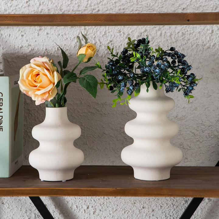 Mowtanco Modern Ceramic Vase Duo - Off-White Bohemian Design GH Modern Living