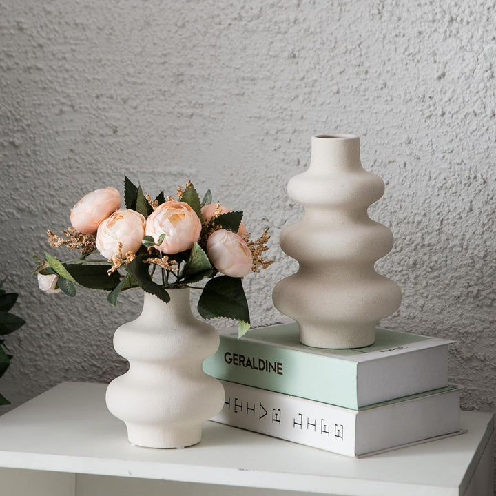 Mowtanco Modern Ceramic Vase Duo - Off-White Bohemian Design GH Modern Living