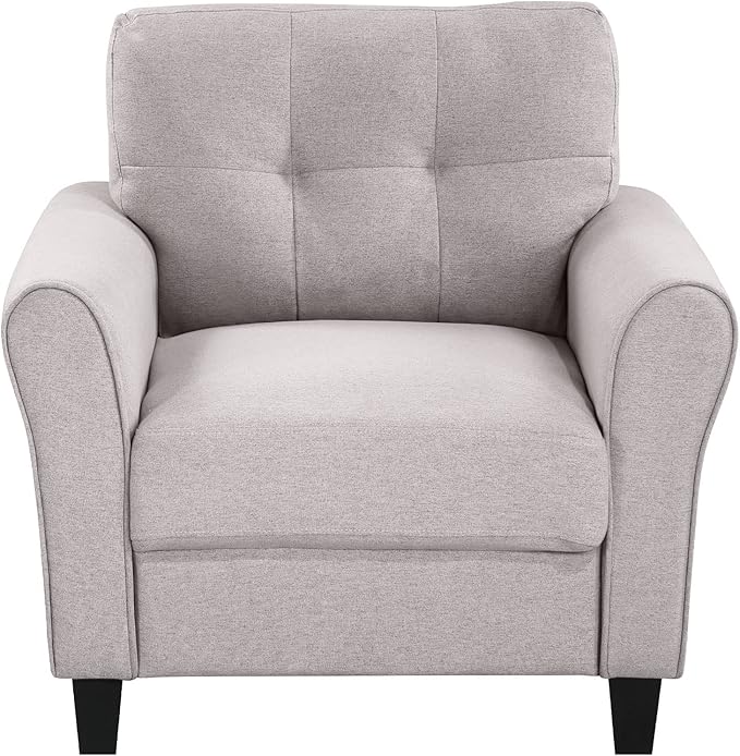 Modern Light Grey Linen Accent Armchair – Comfortable Foam-Filled Arm Chair with Tapered Legs, Upholstered Living Room Chair, 396 lb Capacity Sangria Beech
