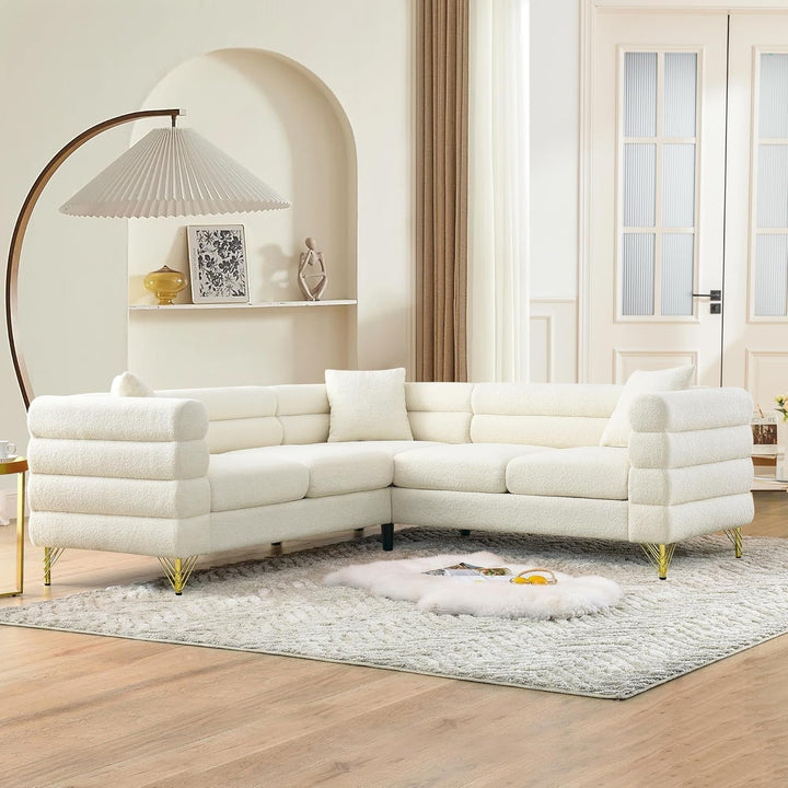 Oversized White Corner Sofa 5 Seater Teddy Couch Peach Maple