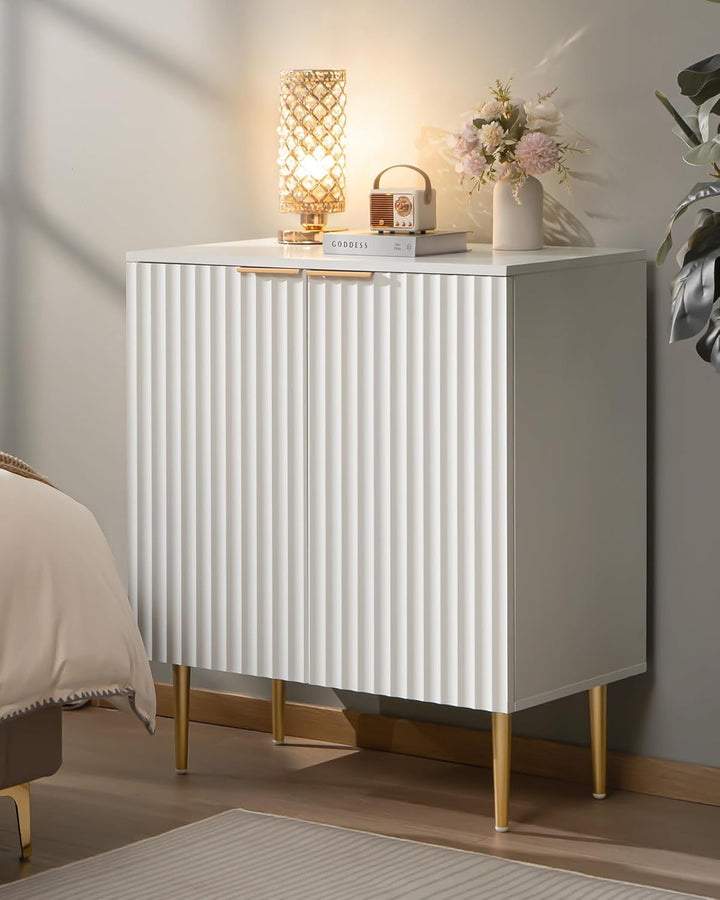 Fluted White Storage Cabinet Set of 2, Wood Sideboard Buffet Cabinet Peach Maple