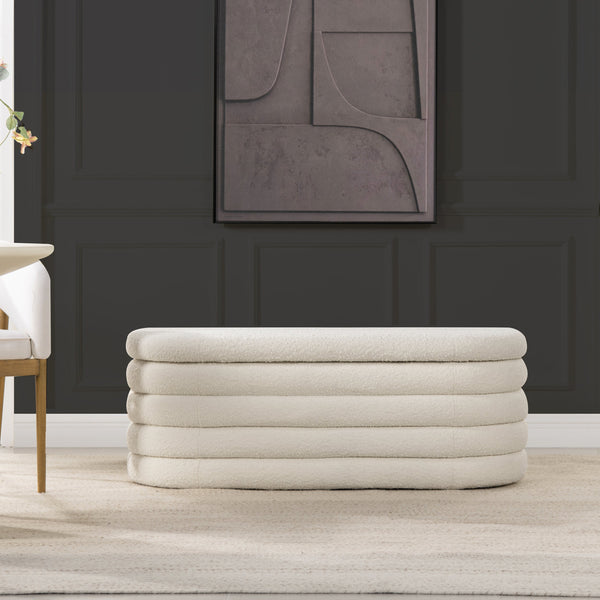 Fuji 49' Upholstered Oval Storage Bench, Ivory White Boucle GH Modern Living