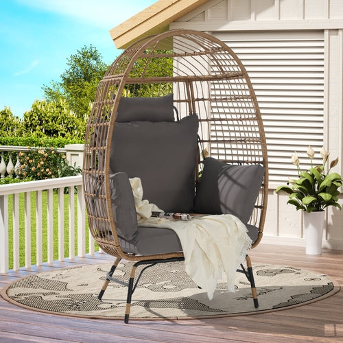 Outdoor Rattan Egg Chair with Cushion – Dark Gray All-Weather Wicker Patio Lounge Chair for Garden, Balcony, or Porch, 360 lbs Capacity Sangria Beech