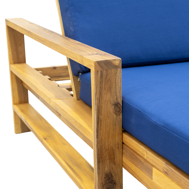Adjustable Acacia Wood Outdoor Lounge Chair with Cushion – 3-Position Recliner, Natural Finish, Weather-Resistant Patio Seating for Garden, Balcony, or Poolside Sangria Beech