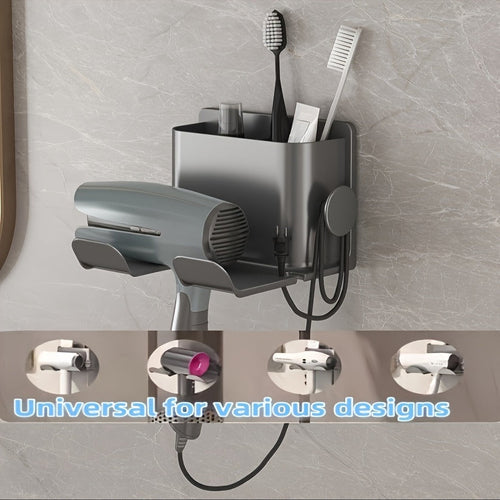 Sleek Wall-Mounted Bathroom Organizer Rack with Smartphone Holder – Space-Saving Plastic Hanging Shelf for Toiletries & Phone Champagne Apollo
