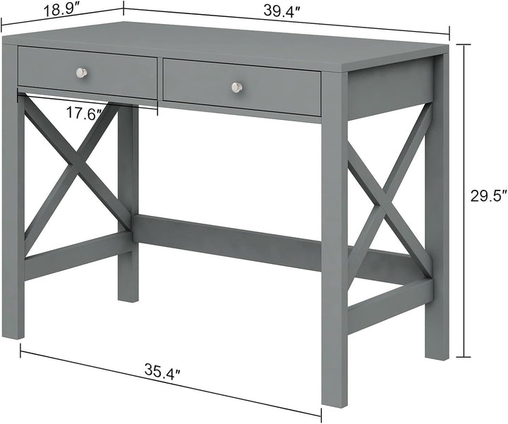 ChooChoo 2-Drawer Farmhouse Home Office Desk – White, 39.4" Peach Maple