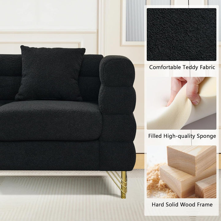 Black Oversized Corner Sofa 5 Seater, Teddy Fabric Peach Maple