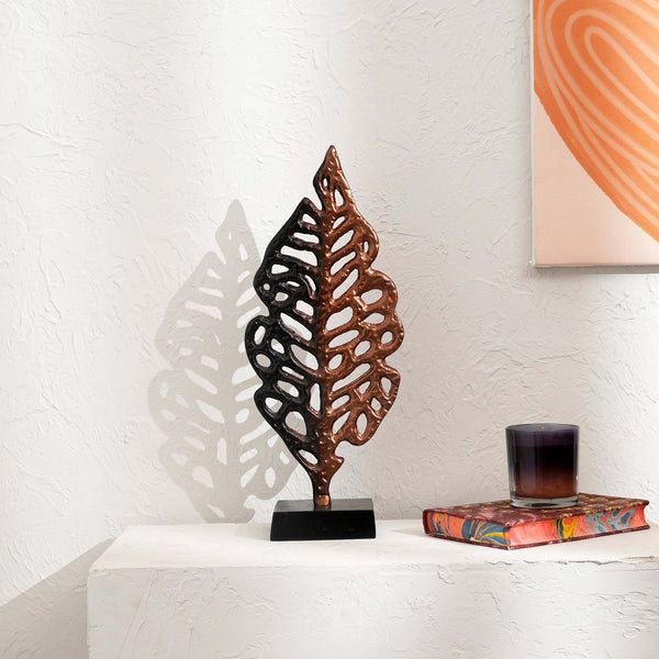 Ornate Gold Aluminum Leaf Table Sculpture on Black Base –17.5' Elegant Décor Accent GH Modern Living
