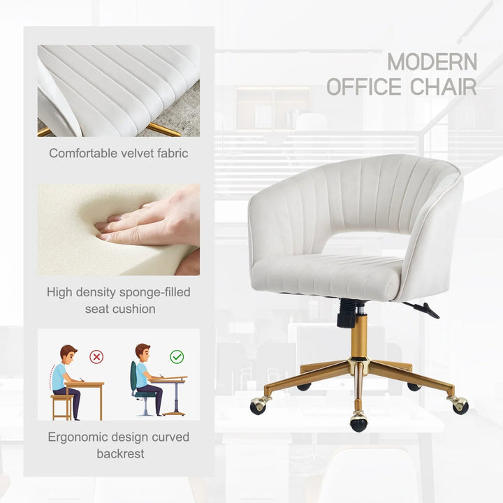 Velvet Swivel Desk Chair – 360° Home Office & Vanity Chair with Modern Design Peach Maple