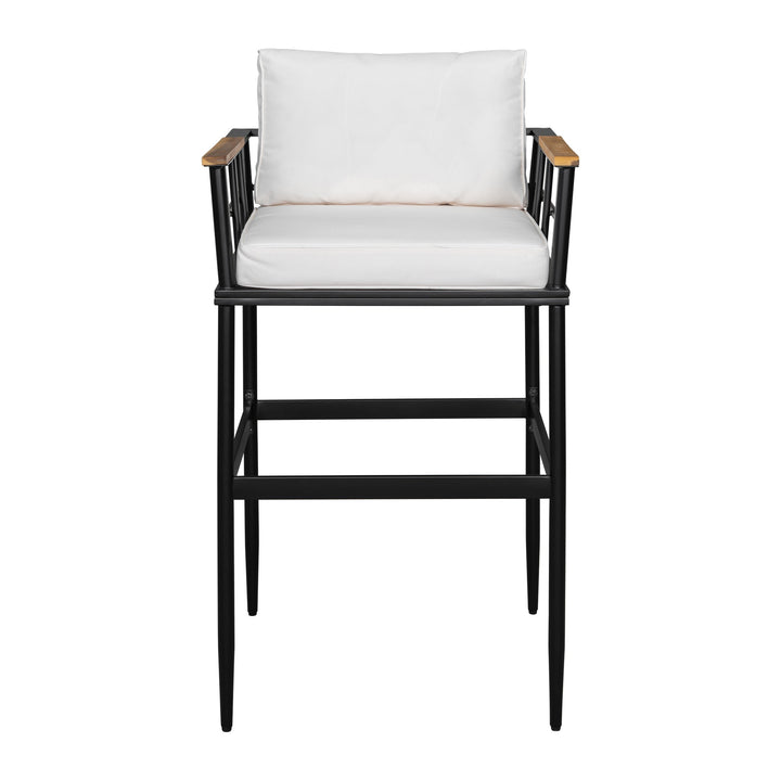 5-Piece Outdoor Dining Set with Iron Table & Acacia Wood Armrests – Beige Cushioned Chairs, High-Back Design for Patio, Garden, or Backyard Sangria Beech