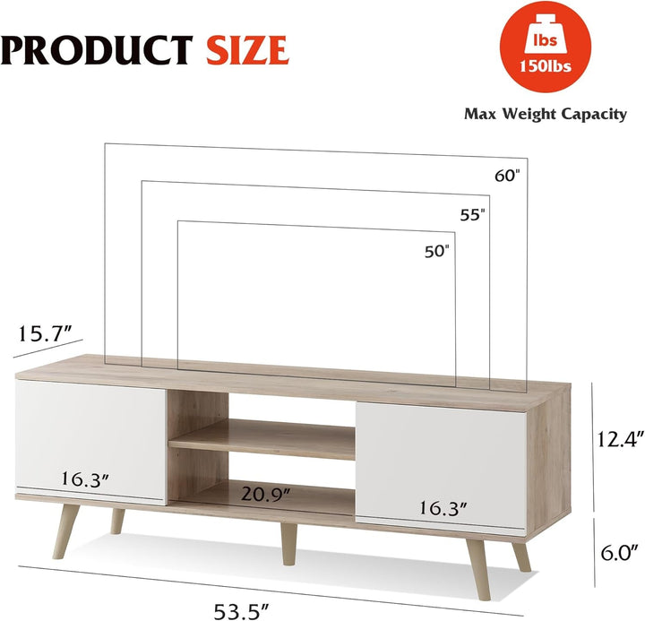 TV Stand for 55 60 Inch TV, Boho Entertainment Center with Storage Peach Maple