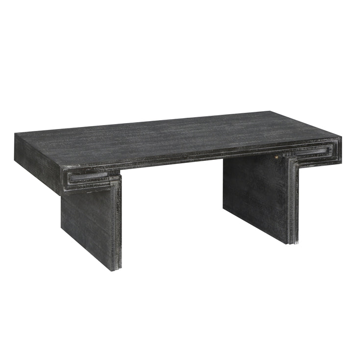 American Vintage Rectangular Coffee Table – Dual-Tier Rustic Wood Center Table with Open Shelves, Antique Black Finish Sangria Beech