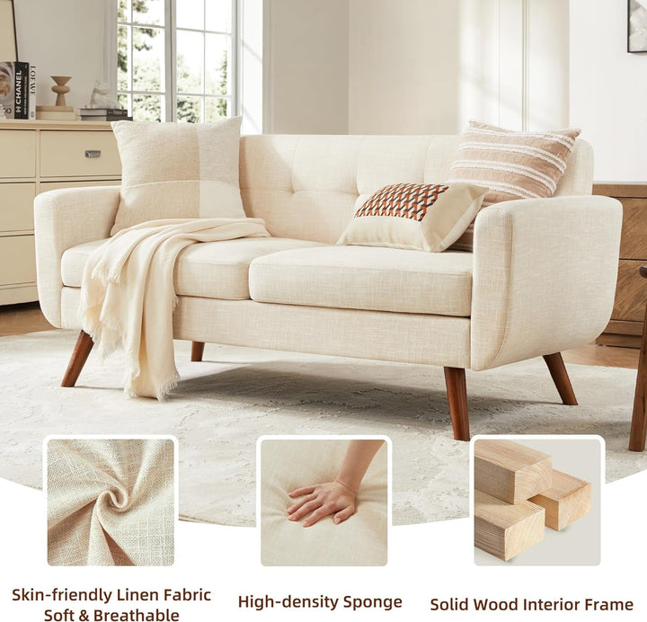 Modern Beige Loveseat with Ottoman Peach Maple