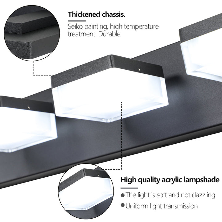 Modern 6-Light Black LED Vanity Mirror Light Fixture – Energy Efficient, Moisture-Resistant, Easy Hardwired Installation Sangria Beech