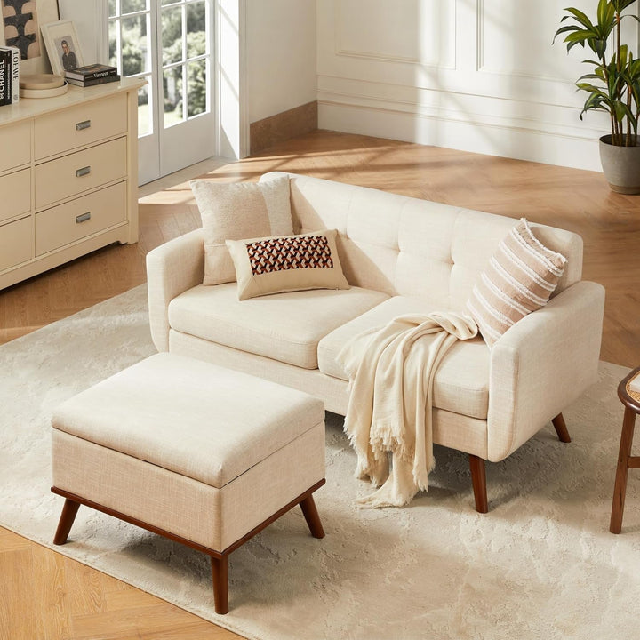 Modern Beige Loveseat with Ottoman Peach Maple
