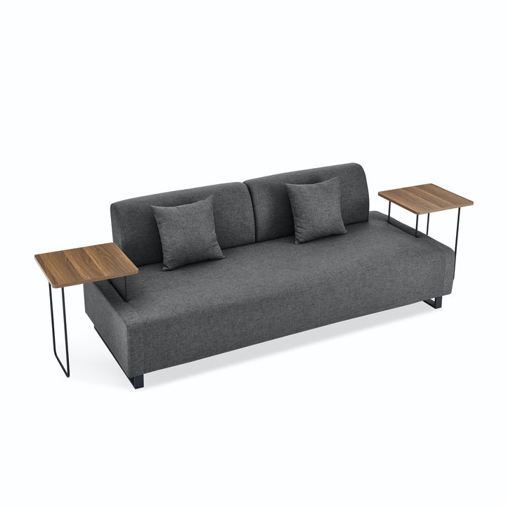 Modern Grey Linen Sectional Sofa with Foam Cushions, Metal Legs & Wood Frame – 3-Seat Convertible Sofa with End Tables and Bolster Pillows Sangria Beech