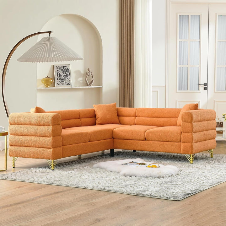 Orange Oversized Corner Sofa 5 Seat Teddy Couch Peach Maple