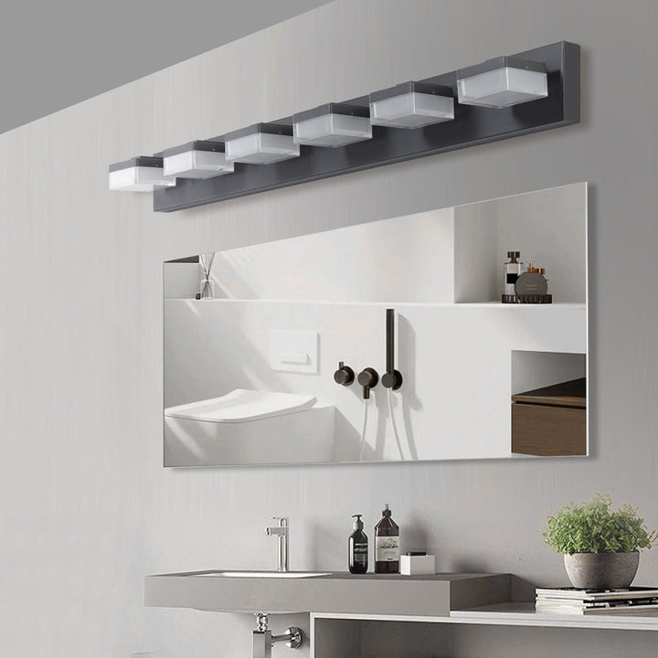 Modern 6-Light Black LED Vanity Mirror Light Fixture – Energy Efficient, Moisture-Resistant, Easy Hardwired Installation Sangria Beech