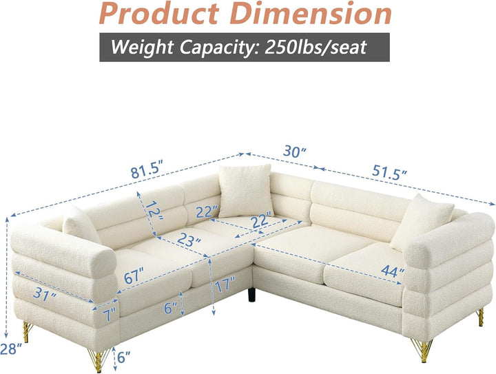 Oversized White Corner Sofa 5 Seater Teddy Couch Peach Maple