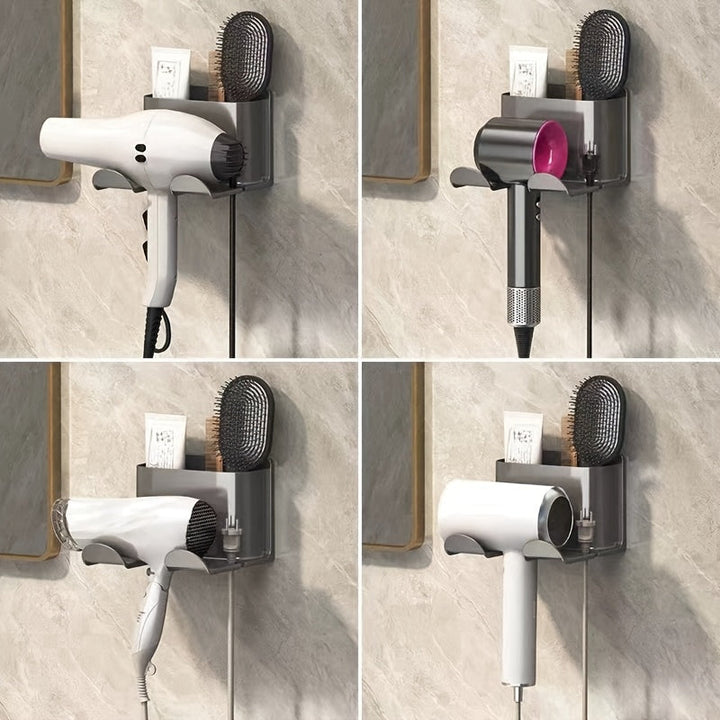 Sleek Wall-Mounted Bathroom Organizer Rack with Smartphone Holder – Space-Saving Plastic Hanging Shelf for Toiletries & Phone Champagne Apollo