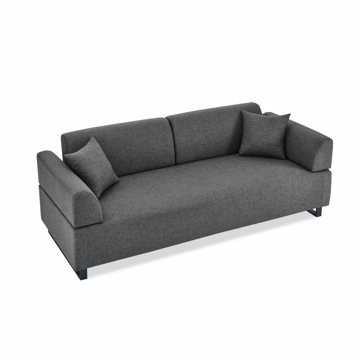 Modern Grey Linen Sectional Sofa with Foam Cushions, Metal Legs & Wood Frame – 3-Seat Convertible Sofa with End Tables and Bolster Pillows Sangria Beech