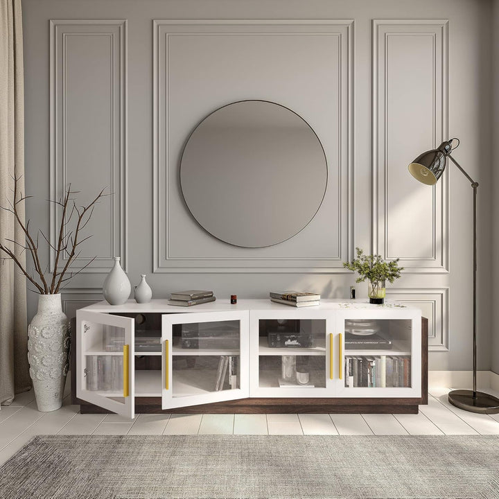 Modern White Entertainment Center for 70 Inch TV Peach Maple