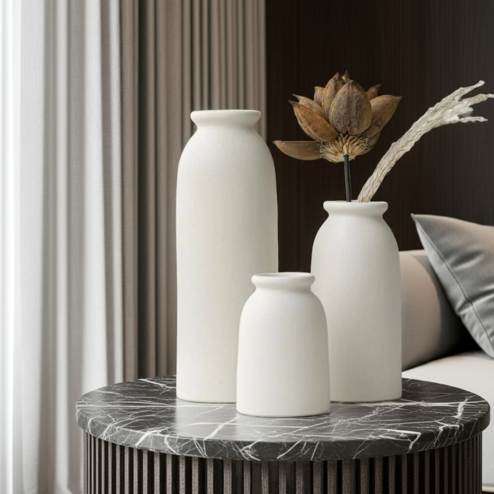 Boho Chic Ceramic Vase Trio - White Distressed Flower Vases GH Modern Living