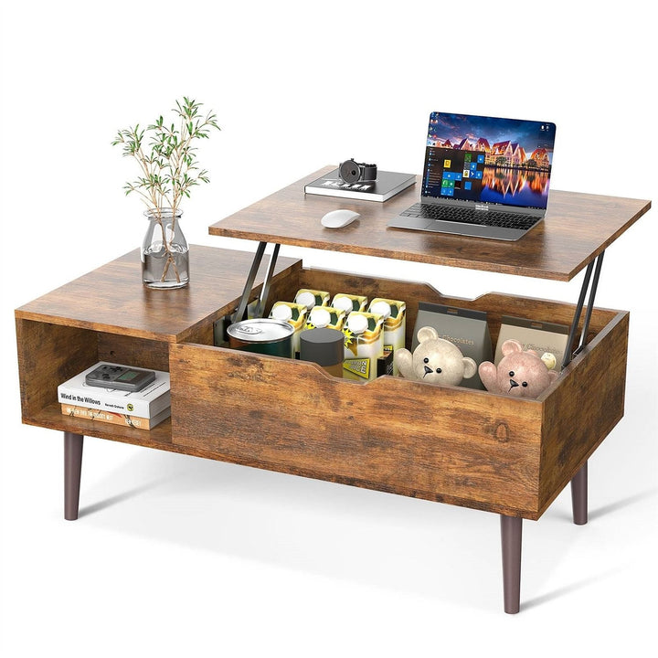 Mid-Century Modern Lift-Top Coffee Table – Laptop Desk & TV Tray in Brown Wood Finish Yellow Crius