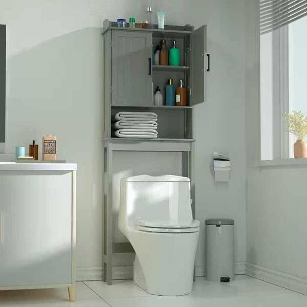 Over-the-Toilet Bathroom Storage Cabinet with Adjustable Shelves – Grey Wood Finish Space Saver Yellow Crius