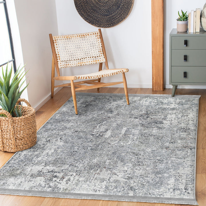Grey Washable Bedroom Area Rug with Fringes – Machine-Washable, Anti-Allergic Cotton-Poly Blend, Non-Slip Base, OEKO-TEX Certified Copper Hera