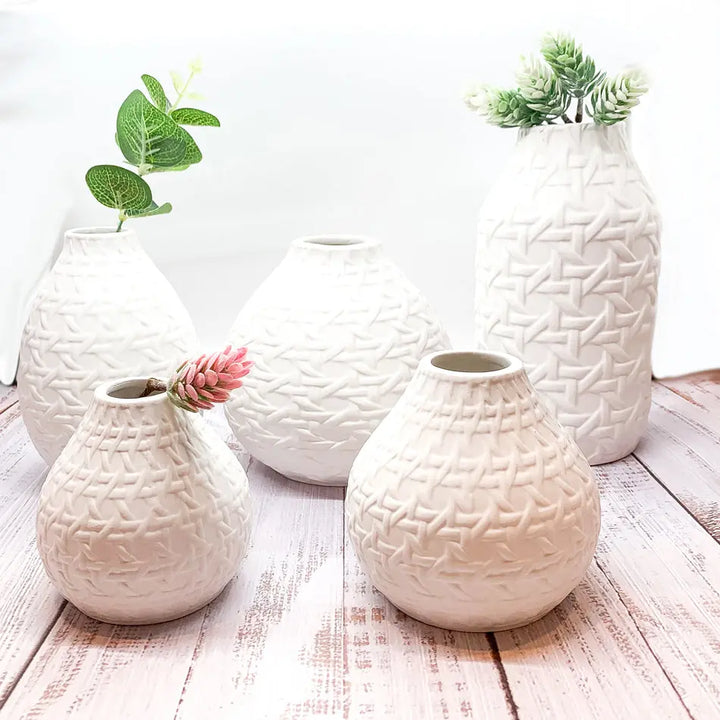 Embossed Cane Webbing Ceramic Vases – Modern Decorative Accent, Assorted Sizes Cerise Thalassa