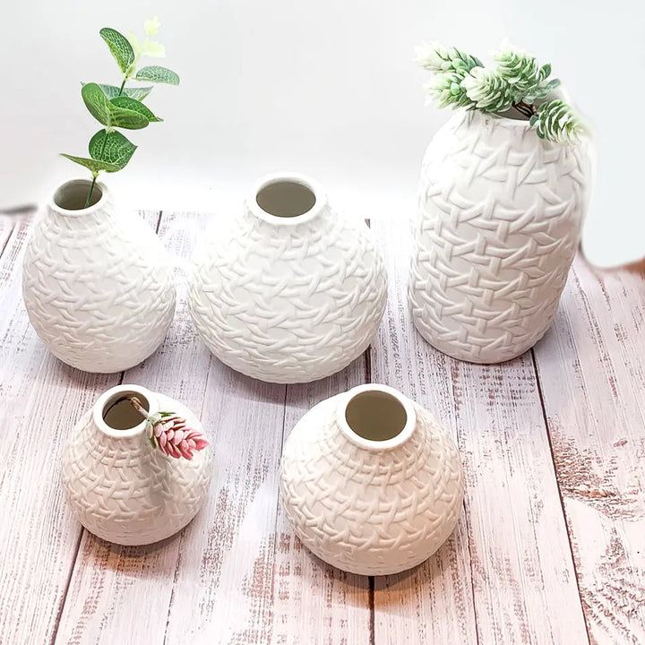 Embossed Cane Webbing Ceramic Vases – Modern Decorative Accent, Assorted Sizes Cerise Thalassa