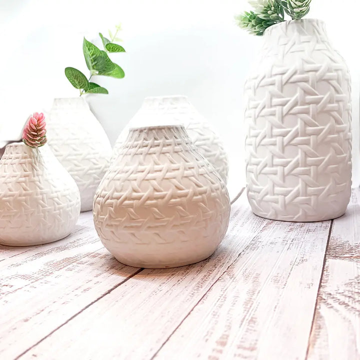 Embossed Cane Webbing Ceramic Vases – Modern Decorative Accent, Assorted Sizes Cerise Thalassa
