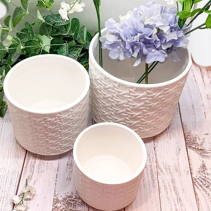 Handmade Cane Webbing Ceramic Planters – Small, Medium & Large Cement Pots for Indoor Plants Cerise Thalassa