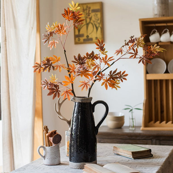 Artificial Fall Color Maple Leaf Stem Faux Sangria Uranus