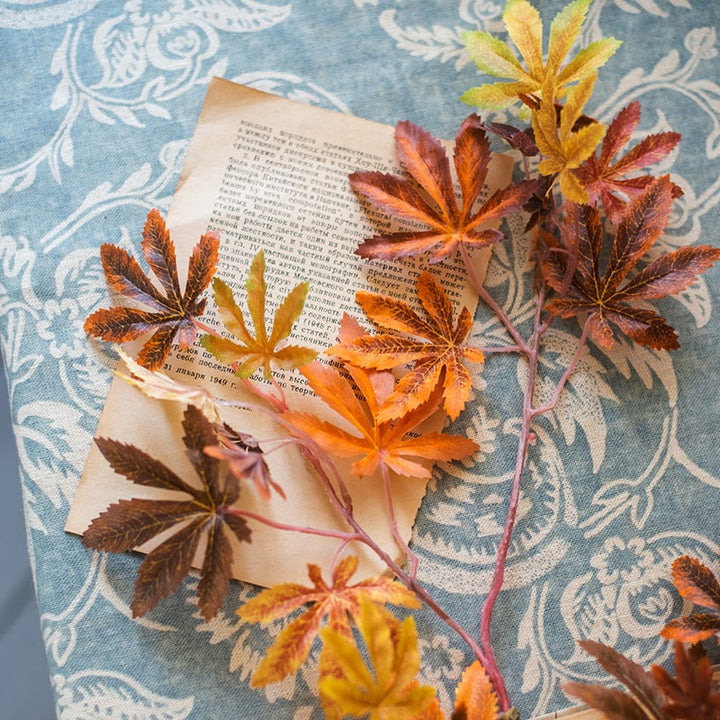 Artificial Fall Color Maple Leaf Stem Faux Sangria Uranus