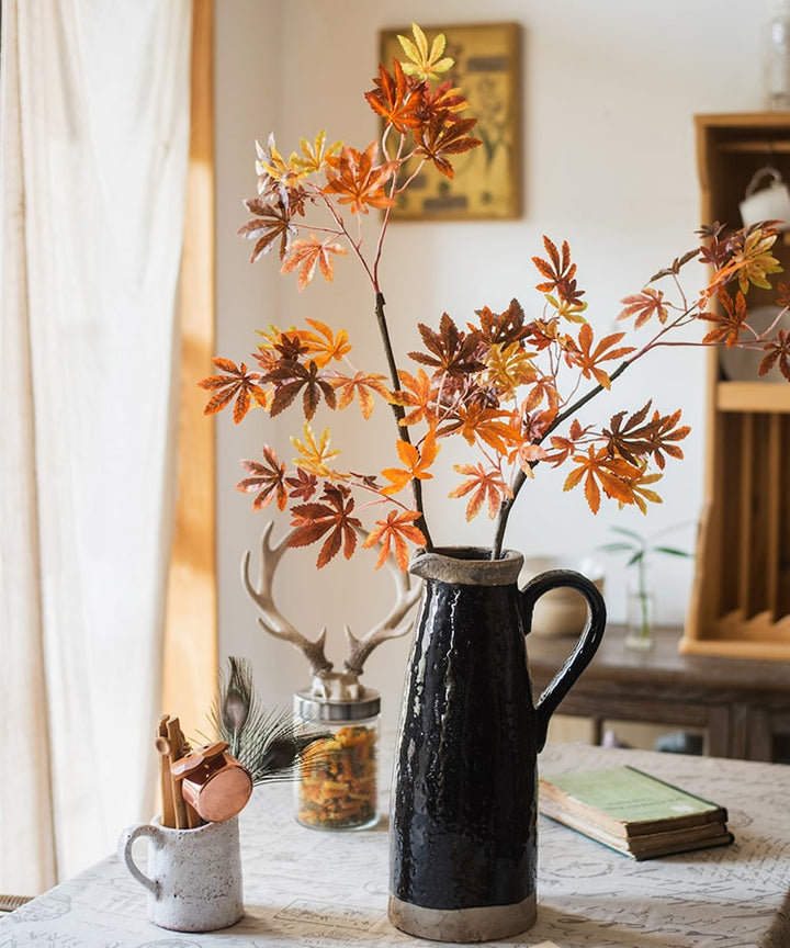 Artificial Fall Color Maple Leaf Stem Faux Sangria Uranus