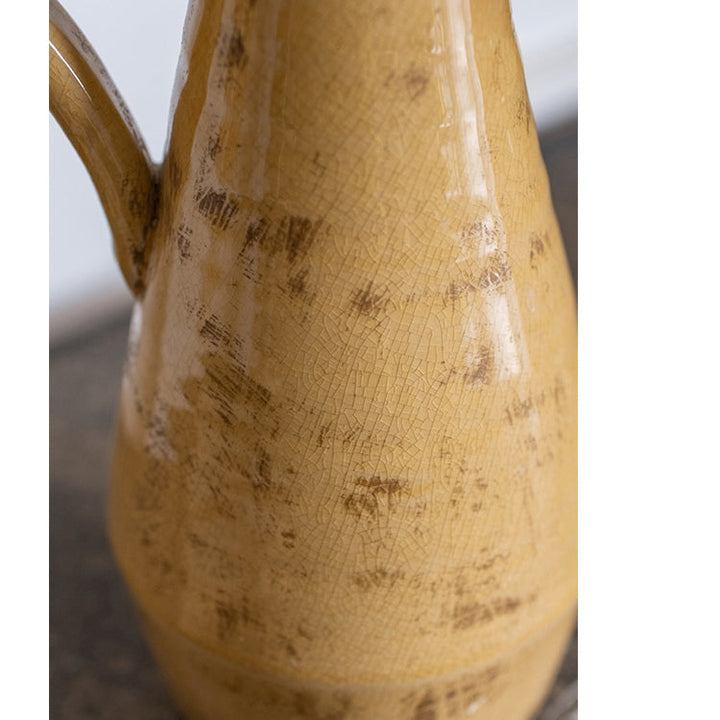 Handmade Terracotta Pottery Vase – 12" Tall Yellow & Brown Glazed Decorative Vase, Unique Artisan Craft Sangria Uranus