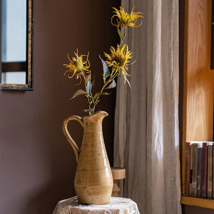 Handmade Terracotta Pottery Vase – 12" Tall Yellow & Brown Glazed Decorative Vase, Unique Artisan Craft Sangria Uranus
