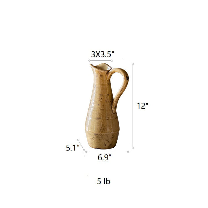 Handmade Terracotta Pottery Vase – 12" Tall Yellow & Brown Glazed Decorative Vase, Unique Artisan Craft Sangria Uranus
