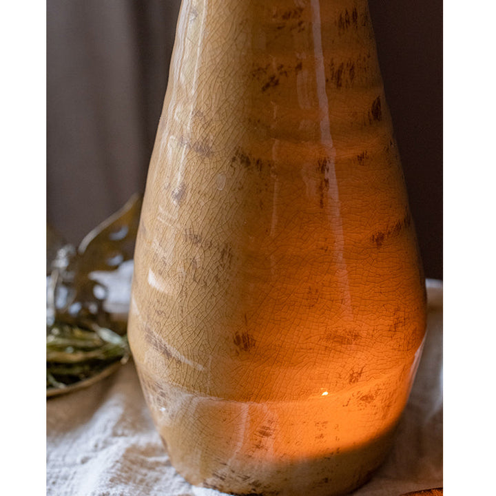 Handmade Terracotta Pottery Vase – 12" Tall Yellow & Brown Glazed Decorative Vase, Unique Artisan Craft Sangria Uranus