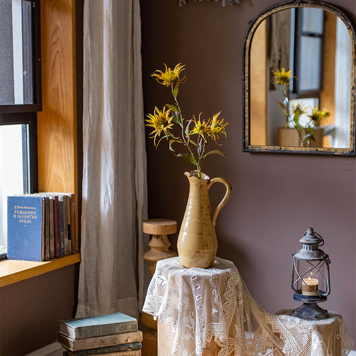 Handmade Terracotta Pottery Vase – 12" Tall Yellow & Brown Glazed Decorative Vase, Unique Artisan Craft Sangria Uranus