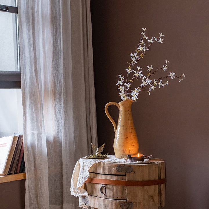 Handmade Terracotta Pottery Vase – 12" Tall Yellow & Brown Glazed Decorative Vase, Unique Artisan Craft Sangria Uranus
