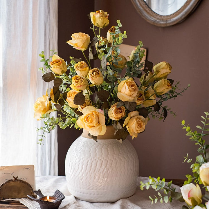 Handmade Faux Silk Dry Rose Flower Stem – Realistic Artificial Rose Blooms (White, Yellow, Mixed Colors) Sangria Uranus