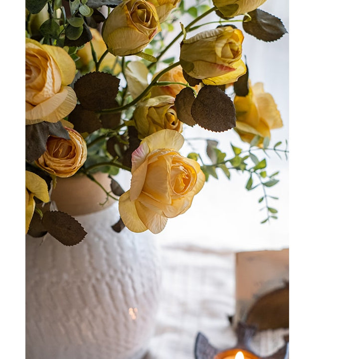 Handmade Faux Silk Dry Rose Flower Stem – Realistic Artificial Rose Blooms (White, Yellow, Mixed Colors) Sangria Uranus